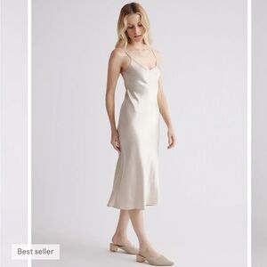 Quince XS Washable Silk Midi Slip Dress in Champagne
